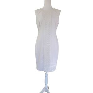 Tahari Midi Dress Women's Size 6 Cream W/ White Crochet Lace Inset Stretchy